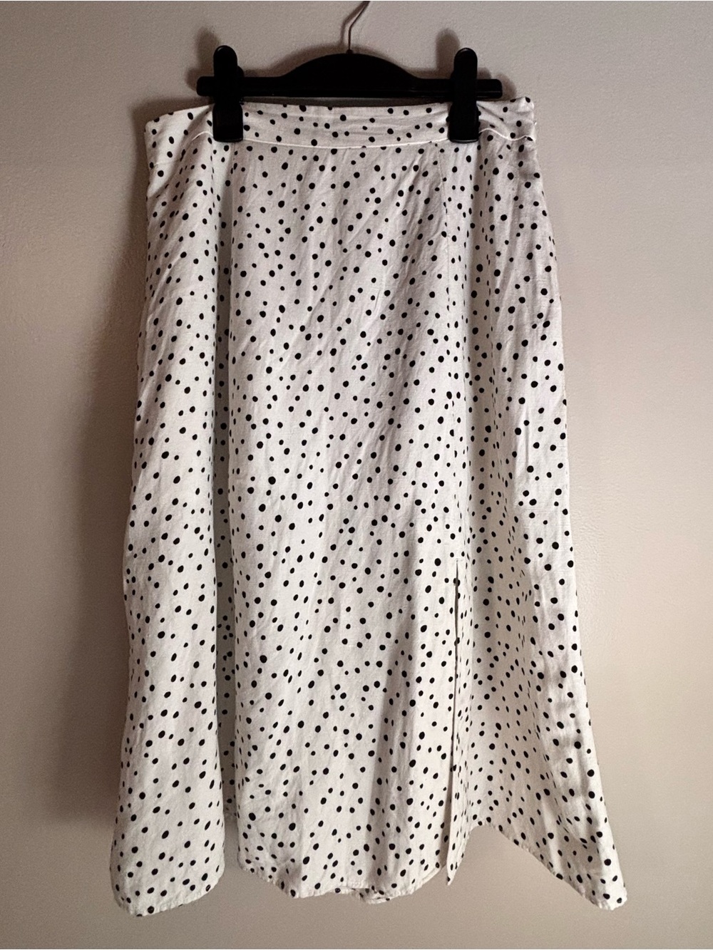 LOFT Black and White Polka Dot Linen Blend Skirt with Slit